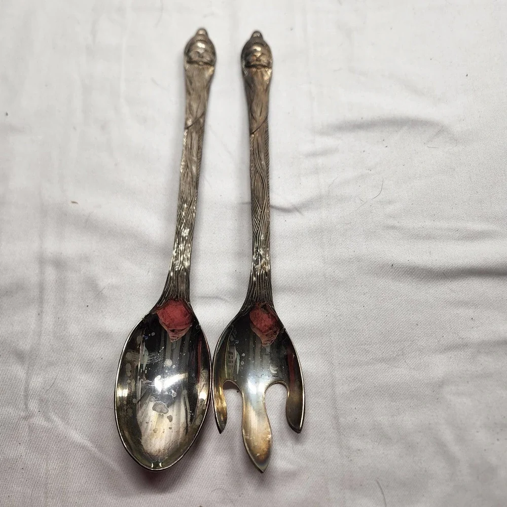 Sterling Silver Plated Santa Clause Serving Spoons Vintage